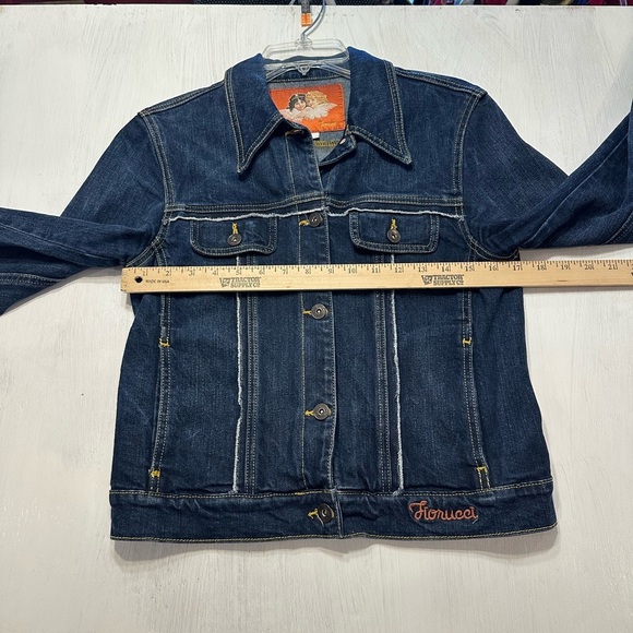 Fiorucci Women's Y2K Size Medium Cotton Denim Embroidered Jean Jacket - Picture 3 of 11